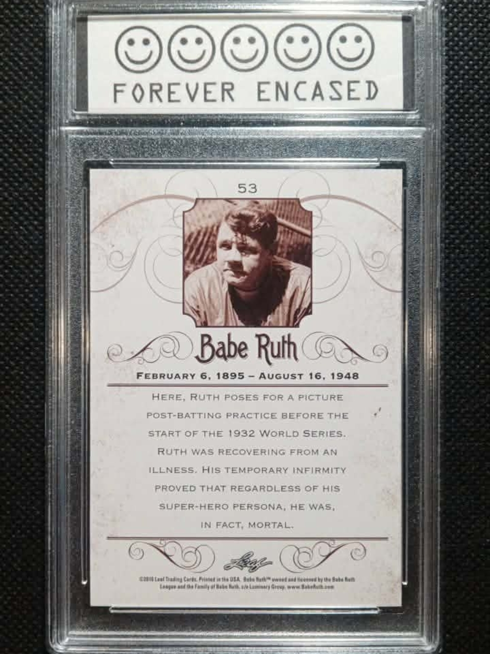 2016 Leaf Babe Ruth Collection Babe Ruth #53 HOF - Picture 2 of 2